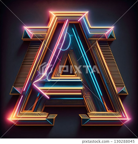 Neon letter A in retro style. 3D illustration, 3D rendering 130288045