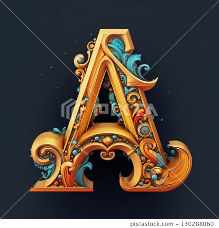 Vector capital letter A in the style of Baroque. 3D Vector capital letter A in the style of Baroque. 3D 130288060