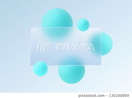 Glass panel with turquoise glowing spheres on light background 130288069