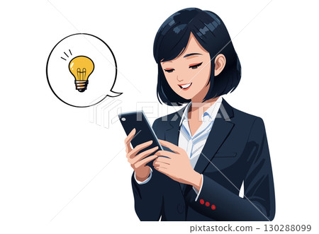 AI-generated woman in a suit operating a smartphone AI-generated woman in a suit operating a smartphone 130288099