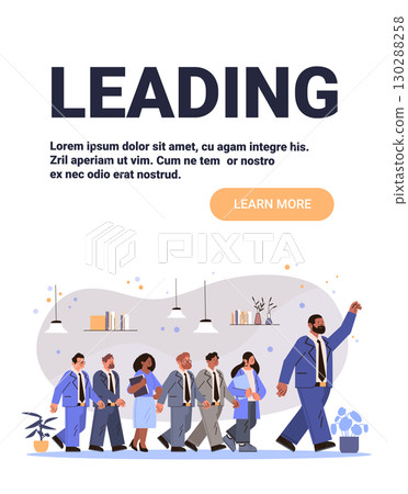 Leading business team leadership concept diverse group of professionals following confident male manager office interior plants modern workplace Leading business team leadership concept diverse group of professionals following confident male manager office interior plants modern workplace 130288258
