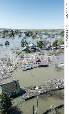 Global warming, floods on the planet.The apocalypse, catastrophes.Storms and destruction.Natural disasters,climate change,the riot of nature.The remnants of human life are floating in dirty water.End 130288526