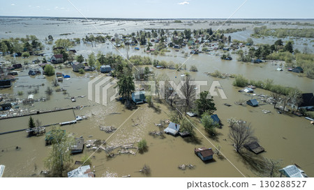 Global warming, floods on the planet.The apocalypse, catastrophes.Storms and destruction.Natural disasters,climate change,the riot of nature.The remnants of human life are floating in dirty water.End 130288527