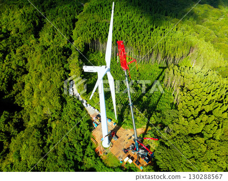 秋季北海道江差町風力發電風力渦輪機建設工程鳥瞰圖 130288567