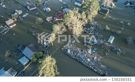 Global warming, floods on the planet.The apocalypse, catastrophes.Storms and destruction.Natural disasters,climate change,the riot of nature.The remnants of human life are floating in dirty water.End 130288581