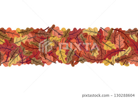 Horizontal seamless border with colorful oak leaves forming an autumn background 130288604