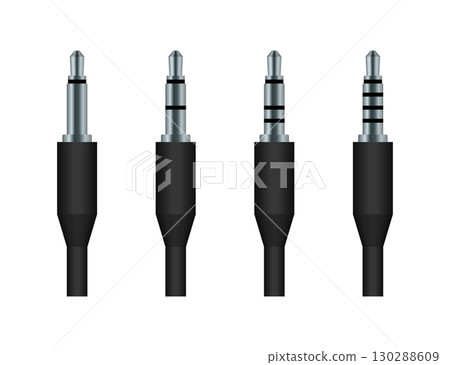 Four Different Audio Jacks Showing Increasing Number of Contact Rings 130288609