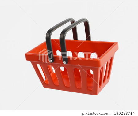 Red empty Shopping Cart from a supermarket for shopping. Shopping Basket, Shopping bag, 3d rendering of the icon on a white background 130288714