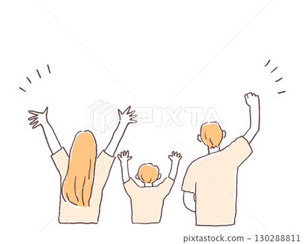 Back view of excited women, men and children 130288811