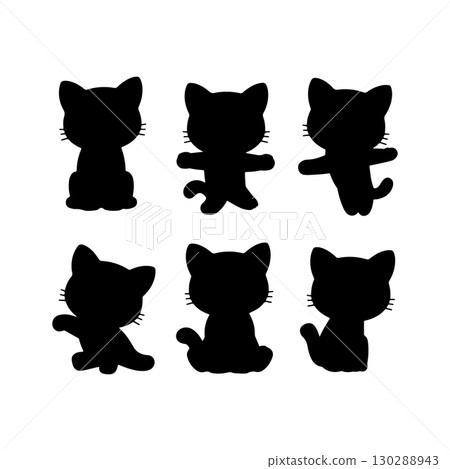 Silhouettes of playful cats in various poses against a simple background Silhouettes of playful cats in various poses against a simple background 130288943
