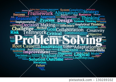 Problem Solving Word Cloud. Core Concepts Of Challenges, Strategies, Creativity, Critical Thinking, And Solutions In Analytical And Practical Decision-Making Contexts. Problem Solving Word Cloud. Core Concepts Of Challenges, Strategies, Creativity, Critical Thinking, And Solutions In Analytical And Practical Decision-Making Contexts. 130289102