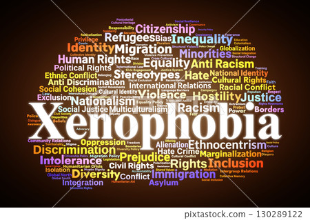 Xenophobia Word Cloud. Key Terms On Racism, Discrimination, Intolerance, Identity, Diversity, Human Rights, And Global Social Justice Challenges. Xenophobia Word Cloud. Key Terms On Racism, Discrimination, Intolerance, Identity, Diversity, Human Rights, And Global Social Justice Challenges. 130289122