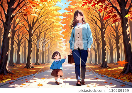 秋天的小徑和家人 秋天的小徑和家人 130289169