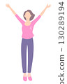 Woman Standing with arms raised high.  130289194