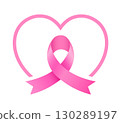 Pink ribbon symbol design with heart shape. 130289197