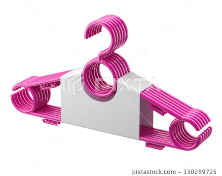 Pink plastic hanger package with empty label isolated on white background - 3d illustration 130289725