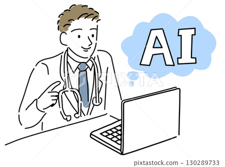 Simple line drawing of a male doctor using AI 130289733