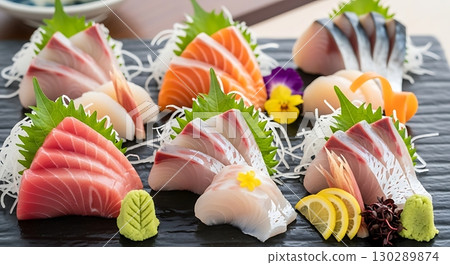 japanese food, fish, fish and seafood on white background 130289874