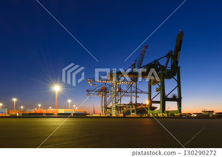Marine commercial terminal. Transportation of goods in containers. Marine commercial terminal. Transportation of goods in containers. 130290272