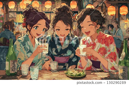 女生聚會喝酒插畫031 130290289