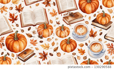 秋季閱讀時光，有書、南瓜和咖啡 130290588