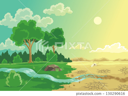 Climate change with land degradation. Global desertification environmental problems. Soil erosion. Global warming concept Climate change with land degradation. Global desertification environmental problems. Soil erosion. Global warming concept 130290616