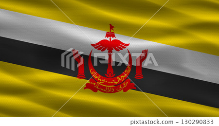 Brunei flag with fabric texture. Realistic flag of Brunei waving 130290833