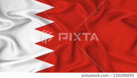 Realistic Bahrain flag waving. Close up of flag of Bahrain with cloth texture 130290850