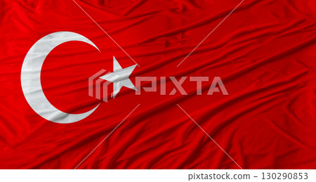 Close up of Turkey flag waving. Flag of Turkey with cloth texture 130290853