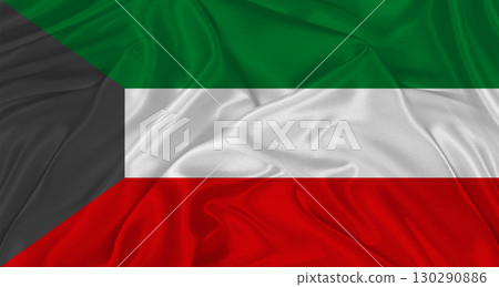 Flag of Kuwait with cloth texture. Close up of Kuwait flag waving 130290886
