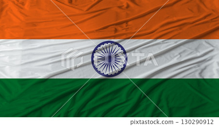 Close up of India flag waving. Flag of India with cloth texture Close up of India flag waving. Flag of India with cloth texture 130290912