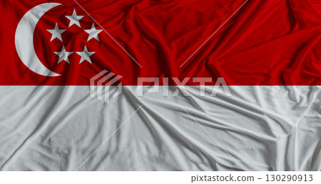 Singaporean flag with fabric texture background. National flag of Singapore with cloth texture Singaporean flag with fabric texture background. National flag of Singapore with cloth texture 130290913