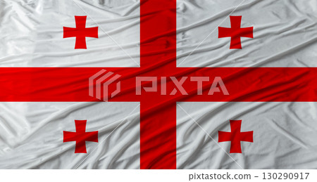 Close up of Georgia flag waving. Flag of Georgia with cloth texture Close up of Georgia flag waving. Flag of Georgia with cloth texture 130290917