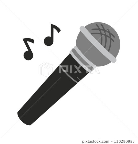 Microphone with music notes. Performance and concert concept. Modern vector illustration isolated on white background, hand drawn, flat design 130290983