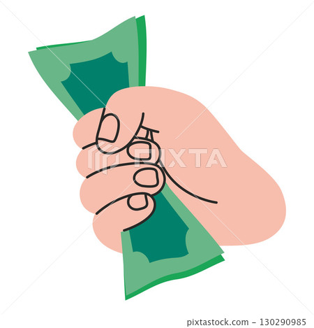 Hand tightly holding cash. Symbol of finance, money, wealth and earnings concept. Trendy modern vector illustration isolated on white background, hand drawn, flat design Hand tightly holding cash. Symbol of finance, money, wealth and earnings concept. Trendy modern vector illustration isolated on white background, hand drawn, flat design 130290985
