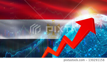 Global financial growth with Egypt flag. Financial growth with Egypt flag on economic background 130291158