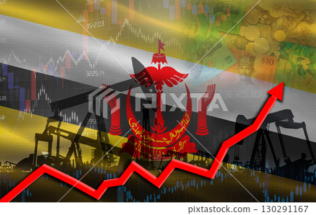 Oil production with Brunei flag, petrol industry. Oil pumps with Brunei flag 130291167
