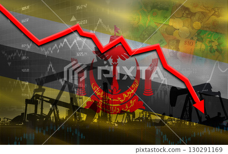 Petrol crisis with Brunei flag on financial graph. Fall oil price with flag of Brunei on economic chart 130291169