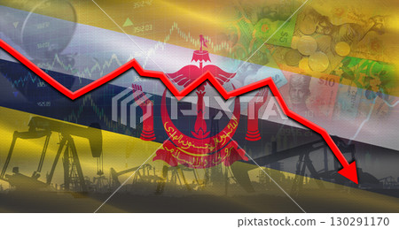 Fall oil price with flag of Brunei on economic chart, Petrol crisis with Brunei flag on financial graph Fall oil price with flag of Brunei on economic chart, Petrol crisis with Brunei flag on financial graph 130291170