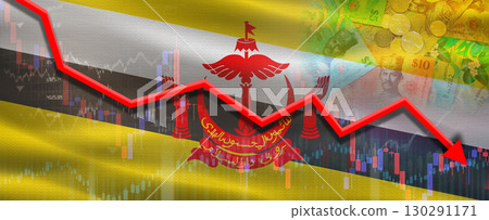 Brunei financial crisis on economic graph. Financial fall of Brunei on economy market 130291171