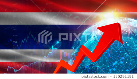 Global financial growth with Thailand flag. Financial growth with Thailand flag on economic background Global financial growth with Thailand flag. Financial growth with Thailand flag on economic background 130291191