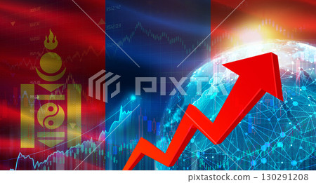 Global financial growth with Mongolia flag. Financial growth with Mongolia flag on economic background 130291208