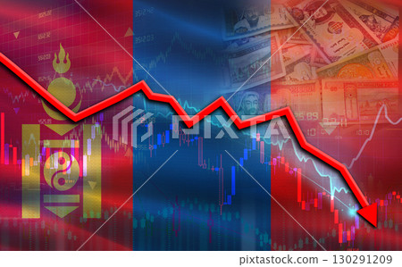 Mongolia financial fall on economy market. Mongolia financial crisis on economic graph 130291209