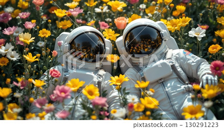 An astronaut's dream in a field of flowers An astronaut's dream in a field of flowers 130291223
