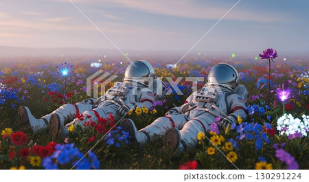 An astronaut's dream in a field of flowers An astronaut's dream in a field of flowers 130291224