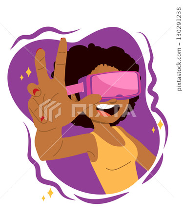 Active Woman Playing With VR Headset Cartoon Vector Illustration Active Woman Playing With VR Headset Cartoon Vector Illustration 130291238