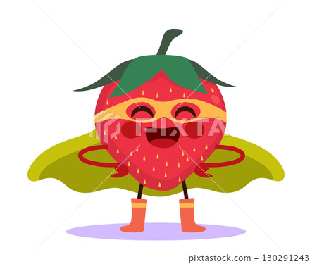 Cute Super Hero Strawberry Character Flying Isolated On White Background Cute Super Hero Strawberry Character Flying Isolated On White Background 130291243