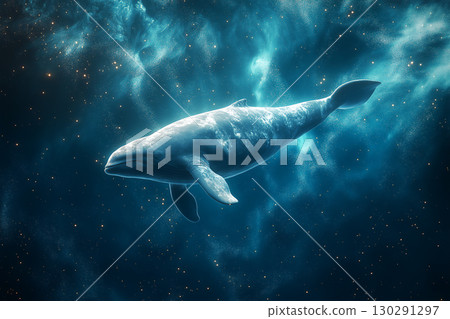 Majestic whale swimming in the blue ocean amidst marine wildlife and aquatic nature 130291297