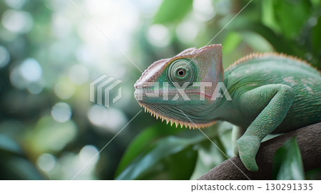 Chameleon reptile lizard blending with nature in exotic jungle environment wildlife 130291335