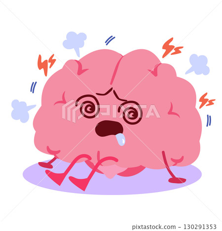 Exhausted And Overwhelmed Brain Isolated On White Background 130291353